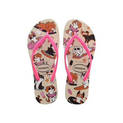 HAVAIANAS SLIM PETS BEGE PALHA/MARAVILHA 33/34
