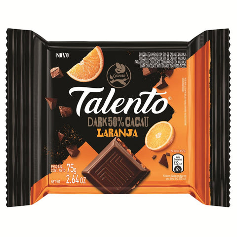 CHOCOLATE GAROTO TALENTO DARK 50% CACAU LARANJA 75g