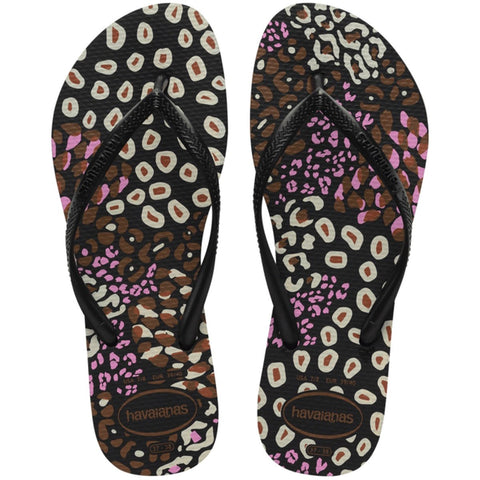 HAVAIANAS SLIM ANIMALS PRETO/PINK LEMONADE 33/34