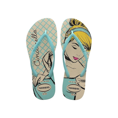HAVAIANAS SLIM PRINCESAS BEGE PALHA/AZUL 35/36