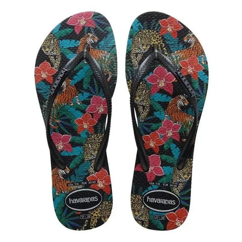 HAVAIANAS SLIM TROPICAL PRETO/CINZA 33/34