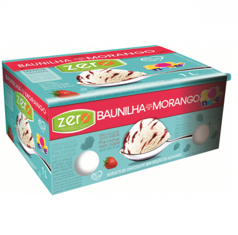 SORVETE SOL E NEVE ZERO BAUNILHA MORANGO 1L