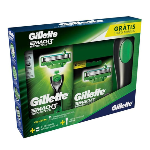APARELHO DE BARBEAR GILLETTE MACH3 SENSITIVE C/1+CG 2UN+PORTA AP