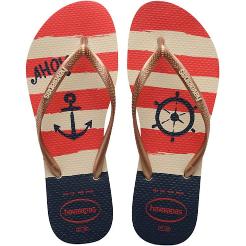 HAVAIANAS SLIM NAUTICAL BEGE PALHA/ROSE G 37/38