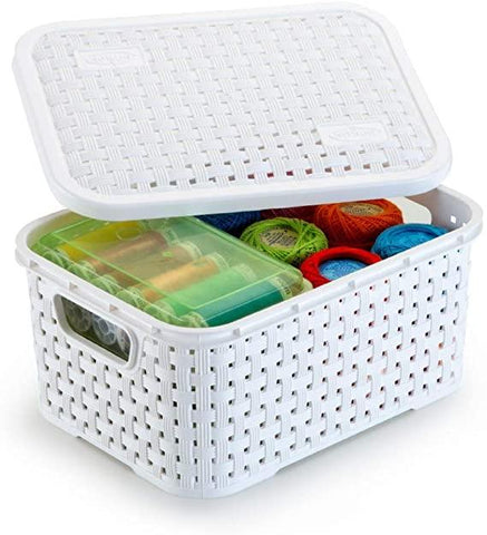 CESTO NITRON ORGANIZADOR RATTAN 5L BRANCO C/TAMPA