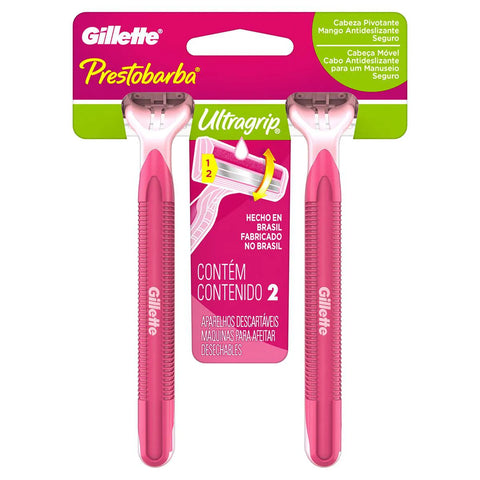 APARELHO GILLETTE PRESTOBARBA ULTRA GRIP MOVEL ROSA C/2