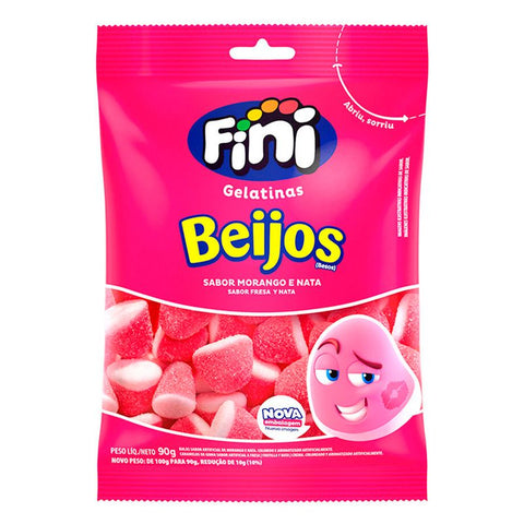 BALA FINI GELATINAS 90G BEIJOS MORANGO