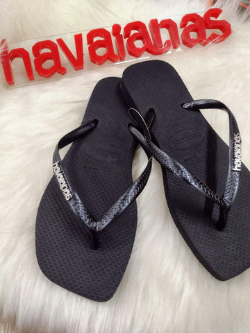 HAVAIANAS SLIM SQUARE LOGO MET PRETO/PRAT 35/36