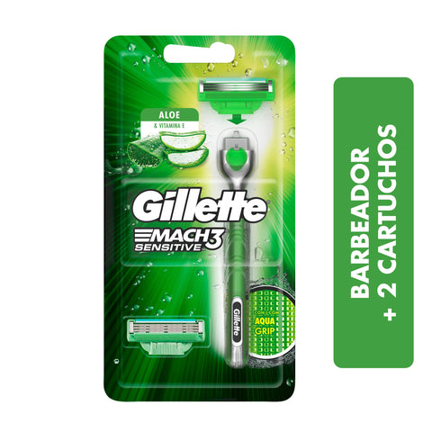 APARELHO GILLETTE MACH3 SENTIVE AQUA GRIP C/1+2CARTUCHOS
