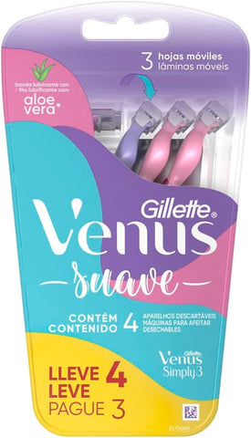 APARELHO DE BARBEAR GILLETTE PRESTOBARBA VENUS SUAVE SENSITIVE C/4