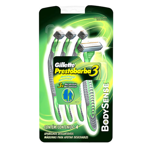 APARELHO DE BARBEAR GILLETTE PRESTOBARBA BODY SENSE 3 VERDE C/4