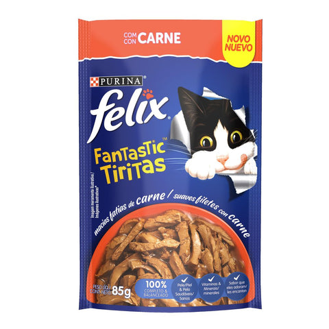 RACAO PURINA FELIX  FANTASTIC TIRITAS CARNE SH 85g
