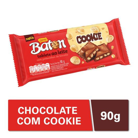 CHOCOLATE GAROTO BATON COOKIE TABLETE AO LEITE 90g