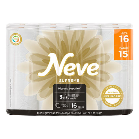 PAPEL HIGIENICO NEVE SUPREME FT 20M C/16 NEUTRO LV16PG15