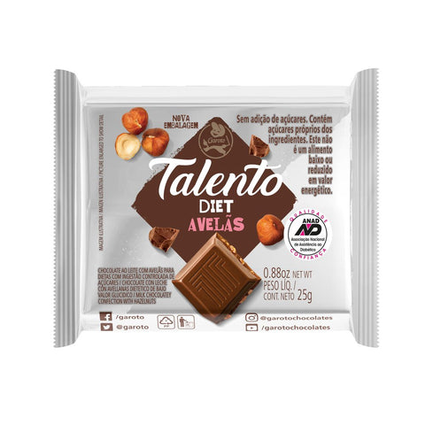 CHOCOLATE GAROTO TALENTO DIET AVELAS 25g