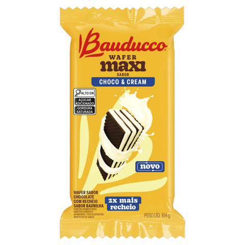 BISCOITO BAUDUCCO WAFER MAXI 104g CHOCO E CREAM