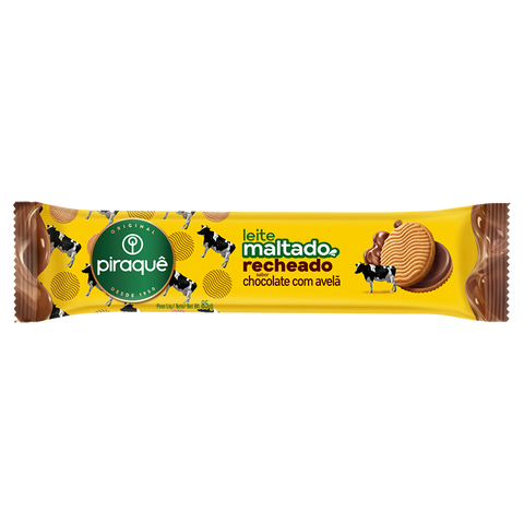 BISCOITO PIRAQUE LEITE MALTADO 85G RECH CHOC AVELA