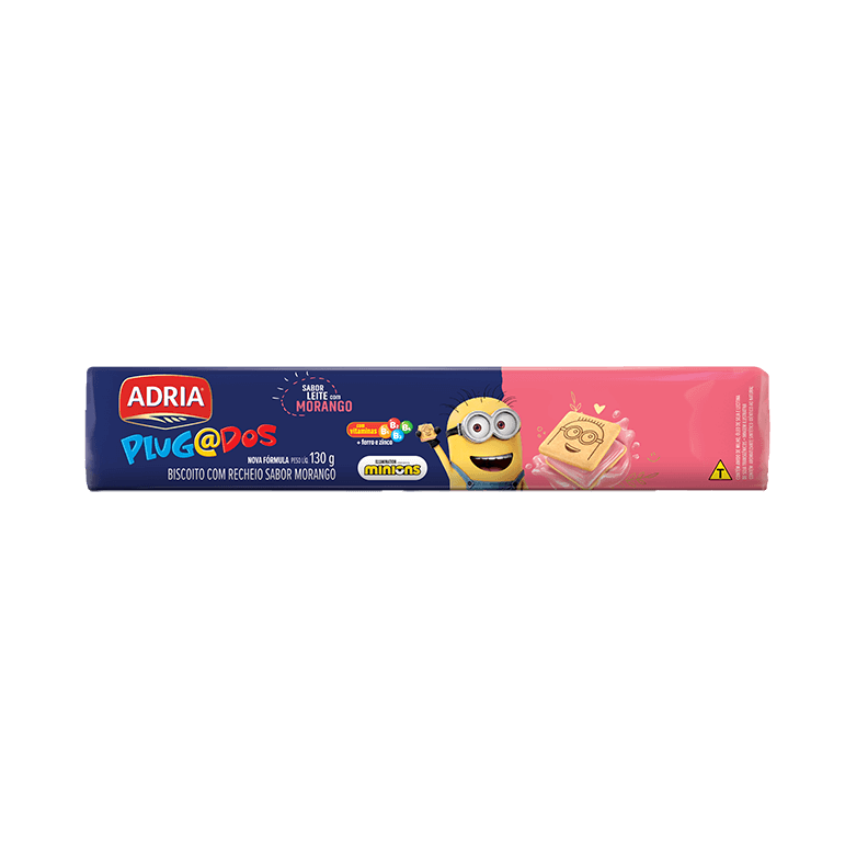 BISCOITO ADRIA PLUG MINIONS RECH 130G MORANGO