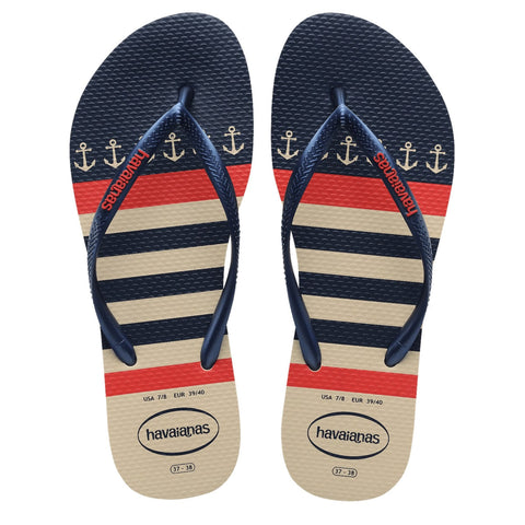 HAVAIANAS SLIM NAUTICAL BEGE PALHA/MARINH 35/36