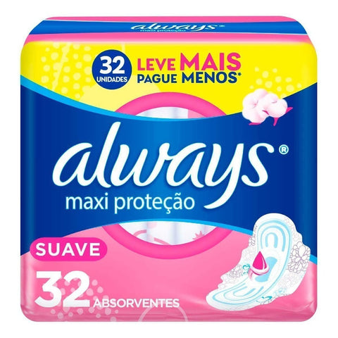 ABSORVENTE ALWAYS MAXI PROTECAO SUAVE C/ABAS LV+PG- C/32