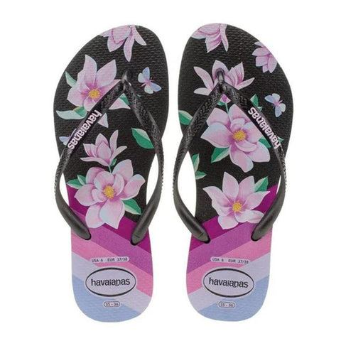 HAVAIANAS SLIM FLORAL PRETO/LILAS 37/38