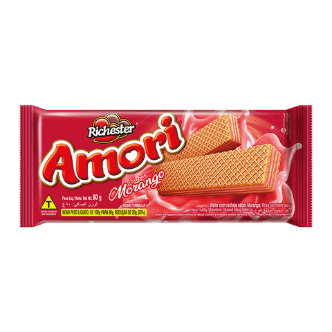 BISCOITO RICHESTER AMORI WAFER MORANGO 80g