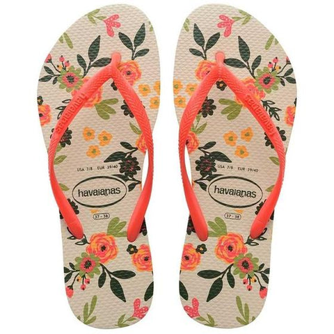 HAVAIANAS SLIM ROMANCE BEGE PALHA VERMELHO 39/40
