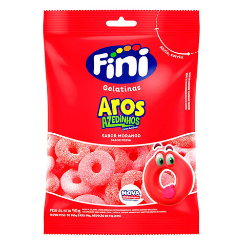 BALA FINI GELATINAS 90G AROS MORANGO