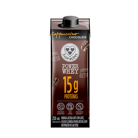 BEBIDA LACTEA 3CORACOES WHEY 15G 250ML CAPPUCCINO CHO