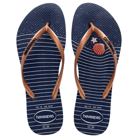 HAVAIANAS SLIM NAUTICAL MARINHO/ROSE GOLD 33/34