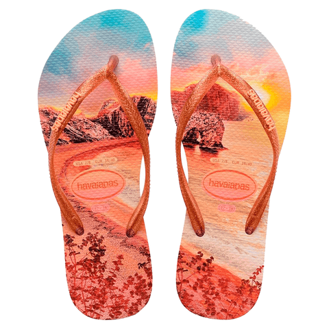 HAVAIANAS SLIM PAISAGE BEGE PALHA LARANJA 35/36