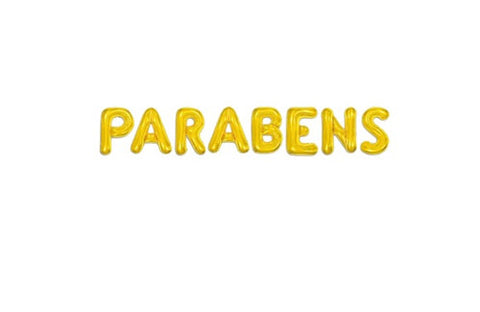 BALAO METALIZADO FRASE PARABENS DOURADO 40CM