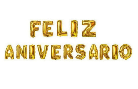 BALAO METAL FRASE FELIZ ANIVERSARIO DOURADO 40CM