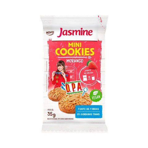 BISCOITO JASMINE MINI COOKIES VEGAN MORANGO 35g