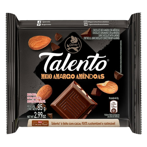 CHOCOLATE GAROTO TALENTO MEIO AMARGO AMENDOAS 85g
