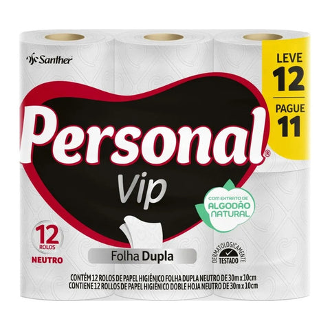 PAPEL HIGIENICO PERSONAL VIP FD 30M C/12 NEUTRO LV12PG11