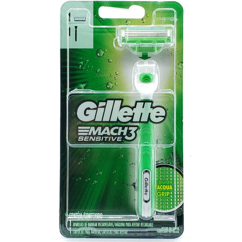 APARELHO GILLETTE MACH3 SENTIVE AQUA GRIP C/1+CARTUCHO