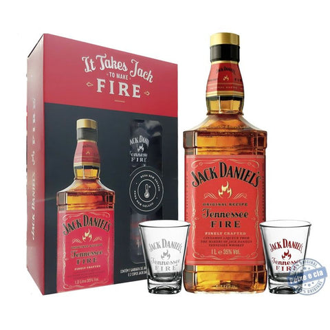KIT WHISKY JACK DANIELS TEN FIRE CANELA +2 COPOS 1L