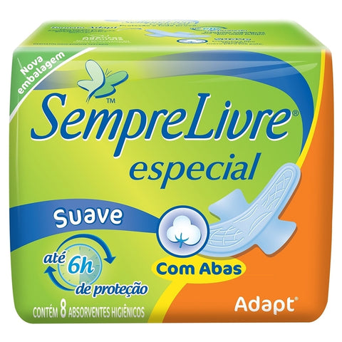 ABSORVENTE SEMPRE LIVRE ESPECIAL ADAPT SUAVE 6H ABAS C/8