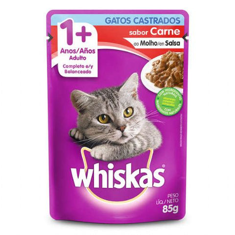 RACAO WHISKAS CARNE GATOS CASTRADOS SH 85g