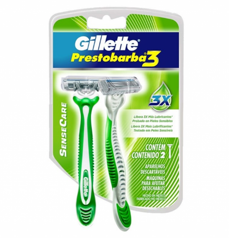 APARELHO GILLETTE PRESTOBARBA 3 SENSE CARE C/2