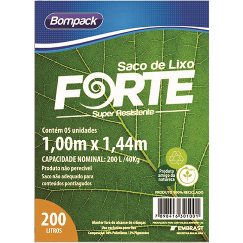 SACO P/ LIXO MAIS FORTE 200L C/5